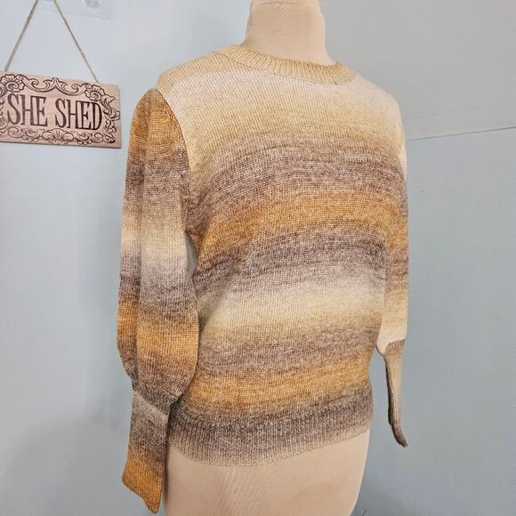 New Molly Bracken Knit Sweater Camel Wool Blend Long Wide Sleeve Ombre Medium - Picture 3 of 16